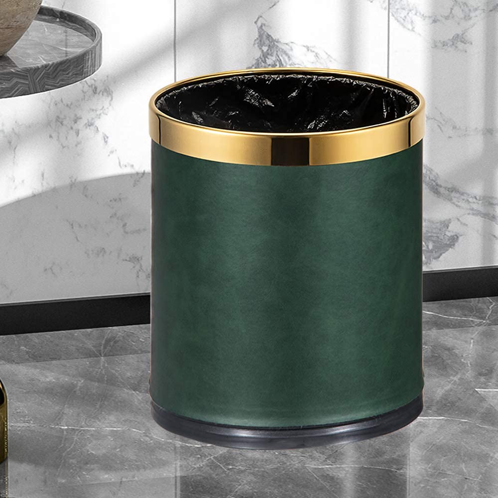 Luxury Metal Round Shape Trash Can with Faux Leather Home Office Wastebasket-Garbage Can Without Cover - Kitchen Waste Bins - Metal Inner and Outer Barrel Waste Paper Basket: Industrial & Scientific