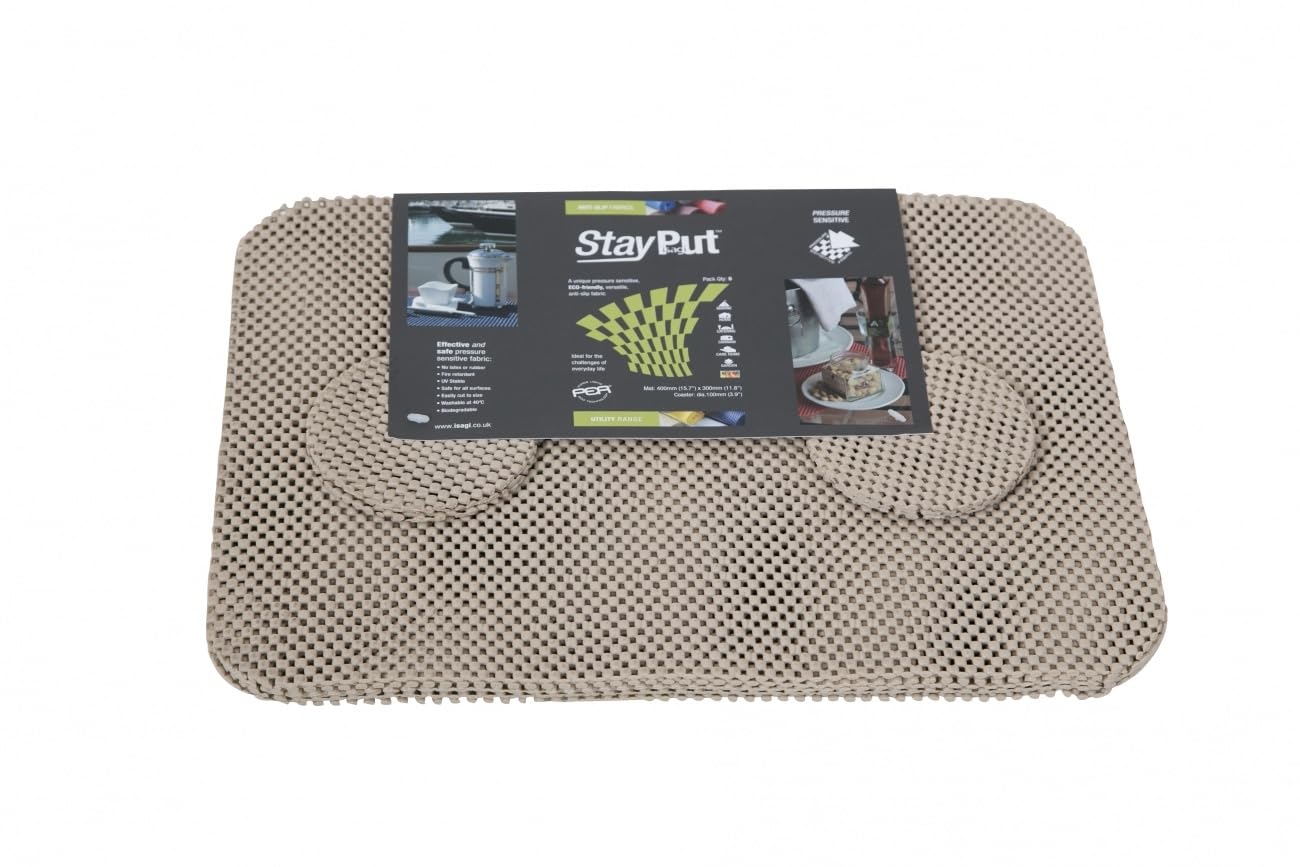 StayPut Non-Slip Fabric Tablemat & Coaster Set of 6 - Taupe