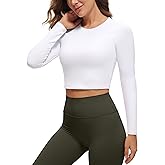 CRZ YOGA Womens Long Sleeve Crop Workout Tops Athletic Yoga Running Cropped T-Shirt Slim Fit Gym Shirts