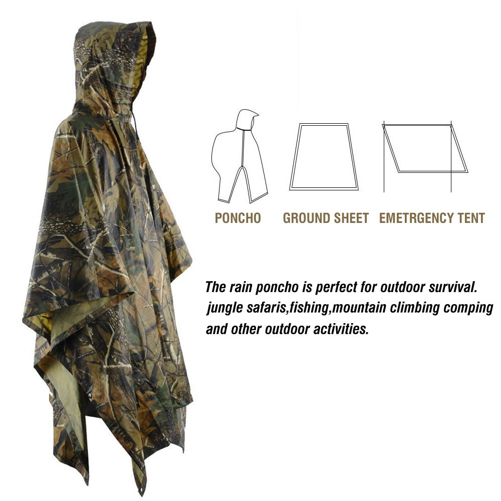Waterproof Rain Cape Raincoat, Infreecs Rain Poncho for outdoor Camping Military cycling traveling, Hooded Rainwear with Emergency Grommet Corners for Shelter Use