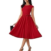 Nmoder Cocktail Dresses for Women, Vintage Fit and Flare 3/4 Sleeve Elegant Dress with Pockets & Belt