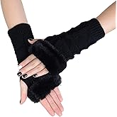AWOCAN Arm Warmers Faux Fur Knit Fingerless GlovesWinter Arm Warmers with Thumb Hole Wrist Warmers Mittens