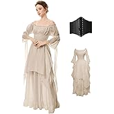 BITSEACOCO Women Medieval Victorian Off Shoulder Dress, Irish Chemise Costume Renaissance Faire Fairy Long Dress