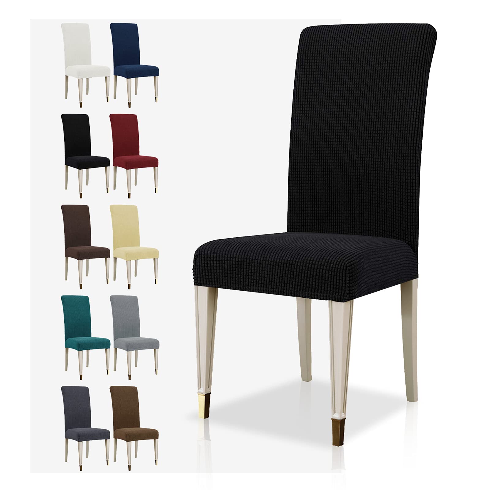 MAXIJIN Super Stretch Dining Room Chair Cover Jacquard Spandex Dining Parsons Chair Slipcover Removable Chair Protector Covers for Dining Room,Hotel,Kitchen,Ceremony (Black, 2)