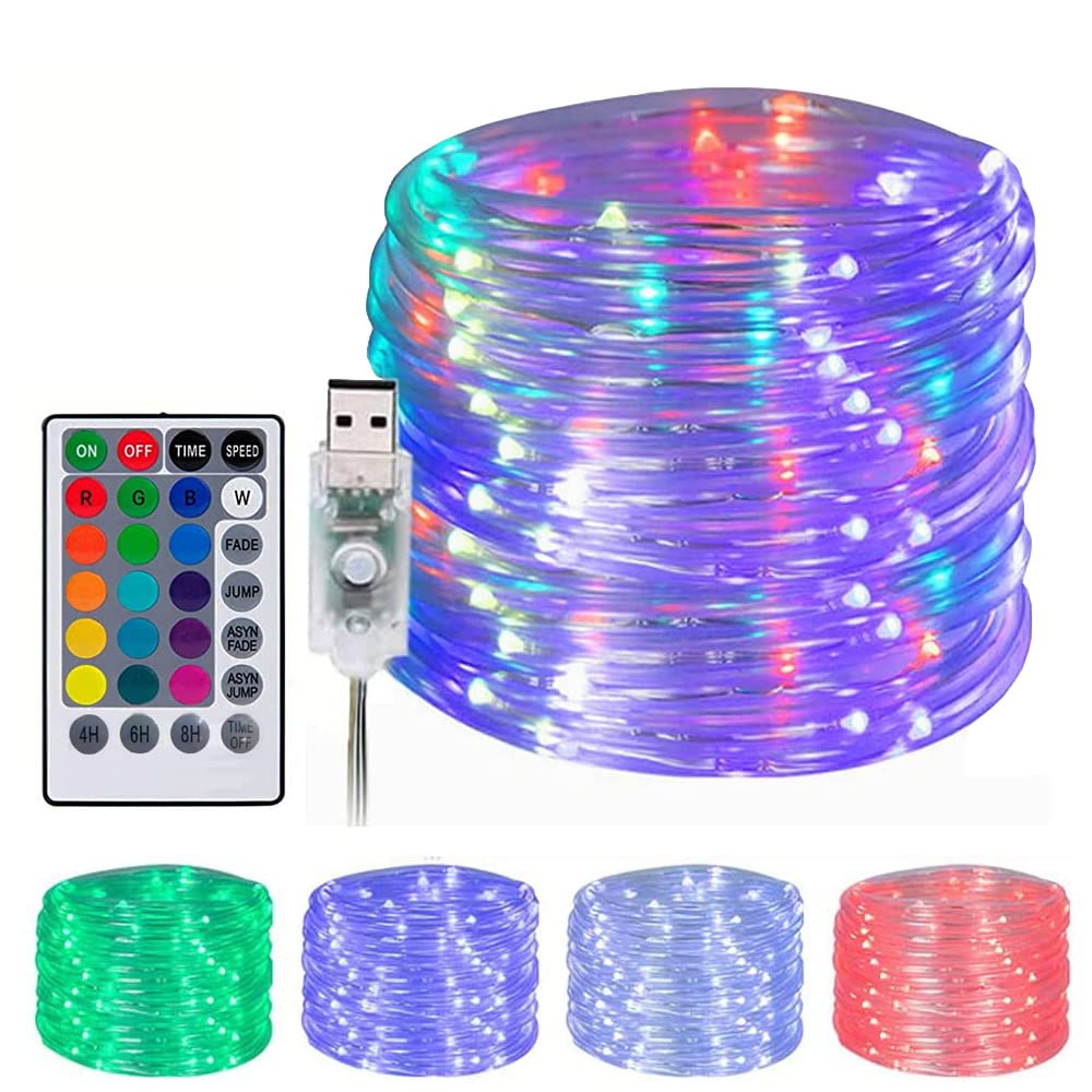 Hawofly Rope Lights with Remote,100LED Rope Lights 33ft 16 Colors Changing USB Powered Multi Color Twinkle Rope Tube Fairy Lights for Wedding Christmas Party Waterproof Indoor/Outdoor Decorations