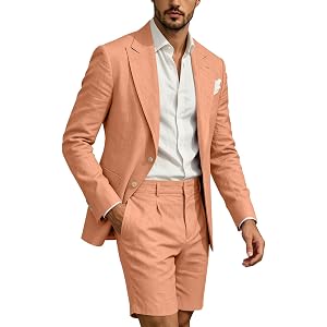 Mens Linen Suits 2 Piece Casual Men Shorts Suit Lightweight Summer Beach Wedding Suits Prom Blazer Shorts Set