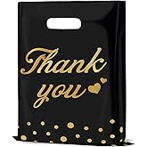 YGSEPCC Thank You Bags for Business Small Shopping Bags 100 Pack, 9" x 12" Plastic Merchandise Gifts Bag for Packaging Products, Retail Boutique for Wholesale Clothes Stores, Polka Dot, Black