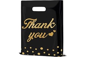 YGSEPCC 12x15In 100 Pcs Thank You Bags Shopping Bags for Small Business, 2.36Mil Extra Thick Gift Bag, Plastic Merchandise Bags with Handle for Stores Boutique, Clothes (Black)