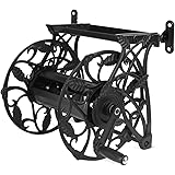 Garden Hose Reel Wall Mount with 6.5ft Leader Hose, Storage Shelf, Holds 130ft of 5/8 Hose, Portable Cast Iron Water Hose Ree