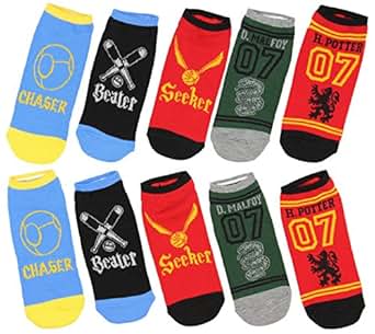 Harry Potter Quidditch 5 Pack No Show Ankle Socks, Fits