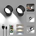 LED Wall Mounted Lights, Wall Sconces 2 Pcs with 3000mAh Rechargeable Battery, 3 Color Temperatures & Dimmable Magnetic 360° Rotation with Remote, Cordless Wall Light for Reading Bedside Hallway