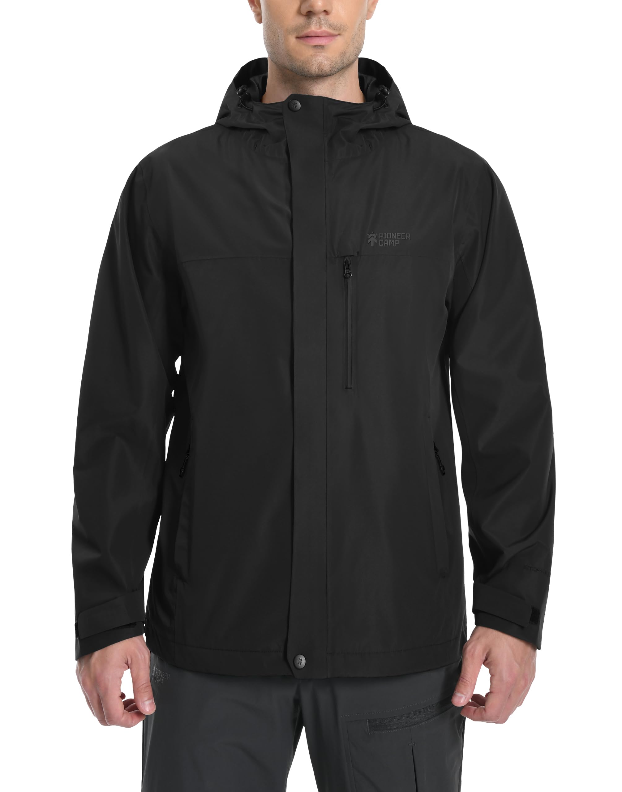 Pioneer Camp Herren Regenjacke Wasserdicht Atmungsaktiv Outdoor Jacke Mit Kapuze 4 Taschen Schwarz L 2