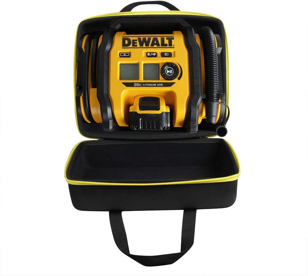 Hermitshell Hard Travel Case for DEWALT DCC020IB 20V Max Inflator with Battery (Black+Yellow Zipper)