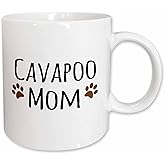 3dRose (mug_154094_2) Cavapoo Dog Mom - Doggie by breed - brown muddy paw prints love - doggy lover - proud mama pet owner - Ceramic Mug, 15-ounce