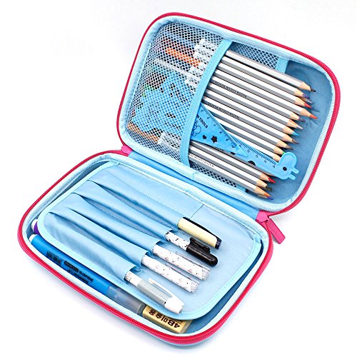 3D Rainbow Unicorn Embossed Hardtop Pencil Case - School Girls Large Colored Pen Holder Box With Compartments - Kids Cute Cosmetic Pouch Bag Stationery Organizer(Light Blue) - Thumbnail 4