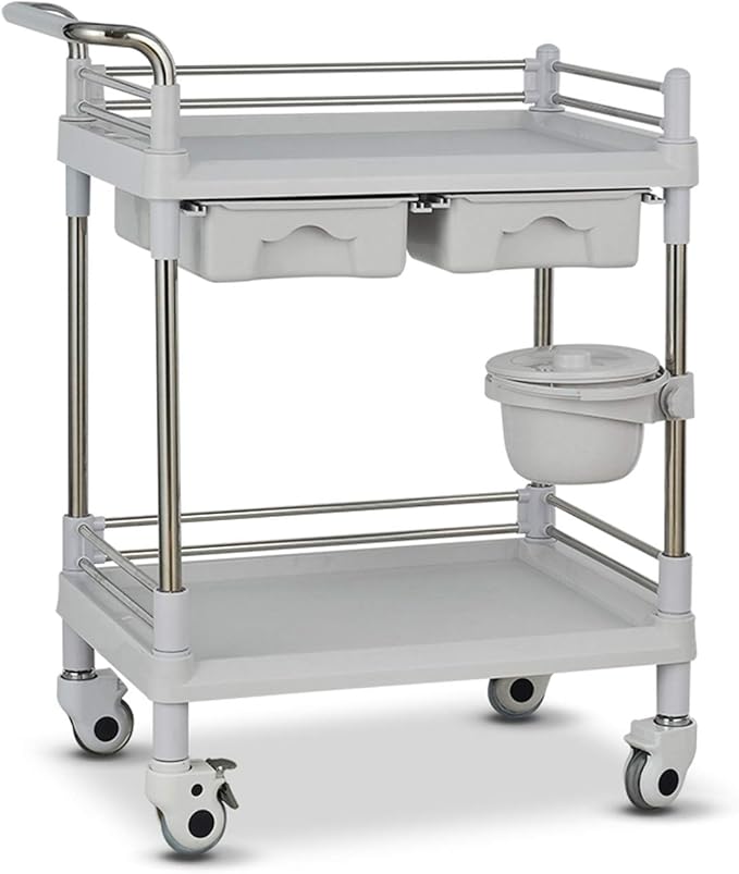 Utility Carts ABS Plastic Medical Trolley Cart with Wheels, 2 Tier