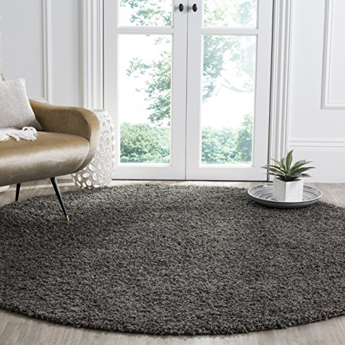 Safavieh Athens Shag Collection SGA119C Dark Grey Round Area Rug (6'7 Diameter)