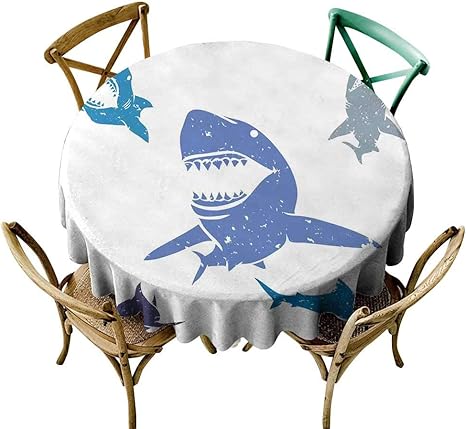 Amazon Longbuyer 円形テーブルクロス ウッドシャーク 大きなリーフシャークスイミング未来的コンピューターアート スタイル化された水中デザイン ブルーグレーホワイト 春用 D54 テーブルクロス オンライン通販