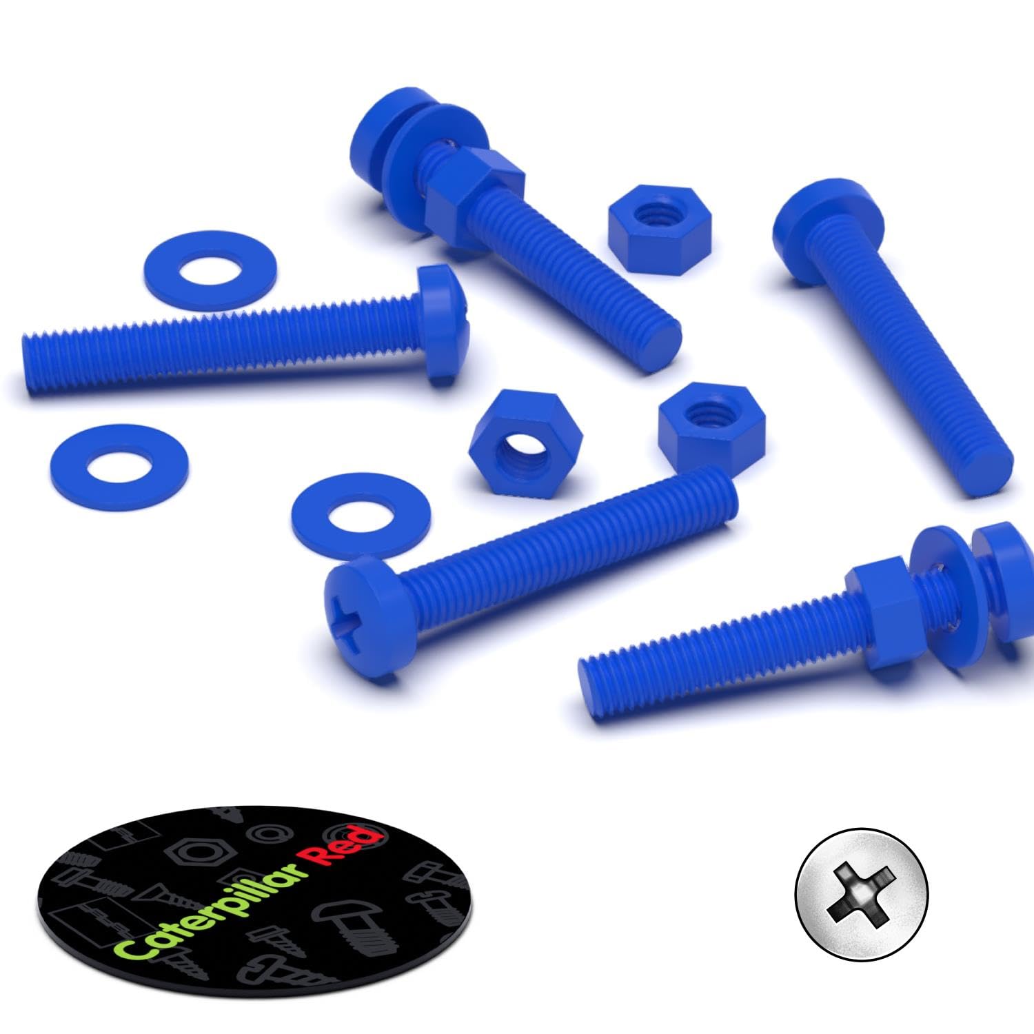 20 x Blue Pan Head Screws Polypropylene (PP) Plastic Nuts and Bolts, Washers, M3 x 20mm