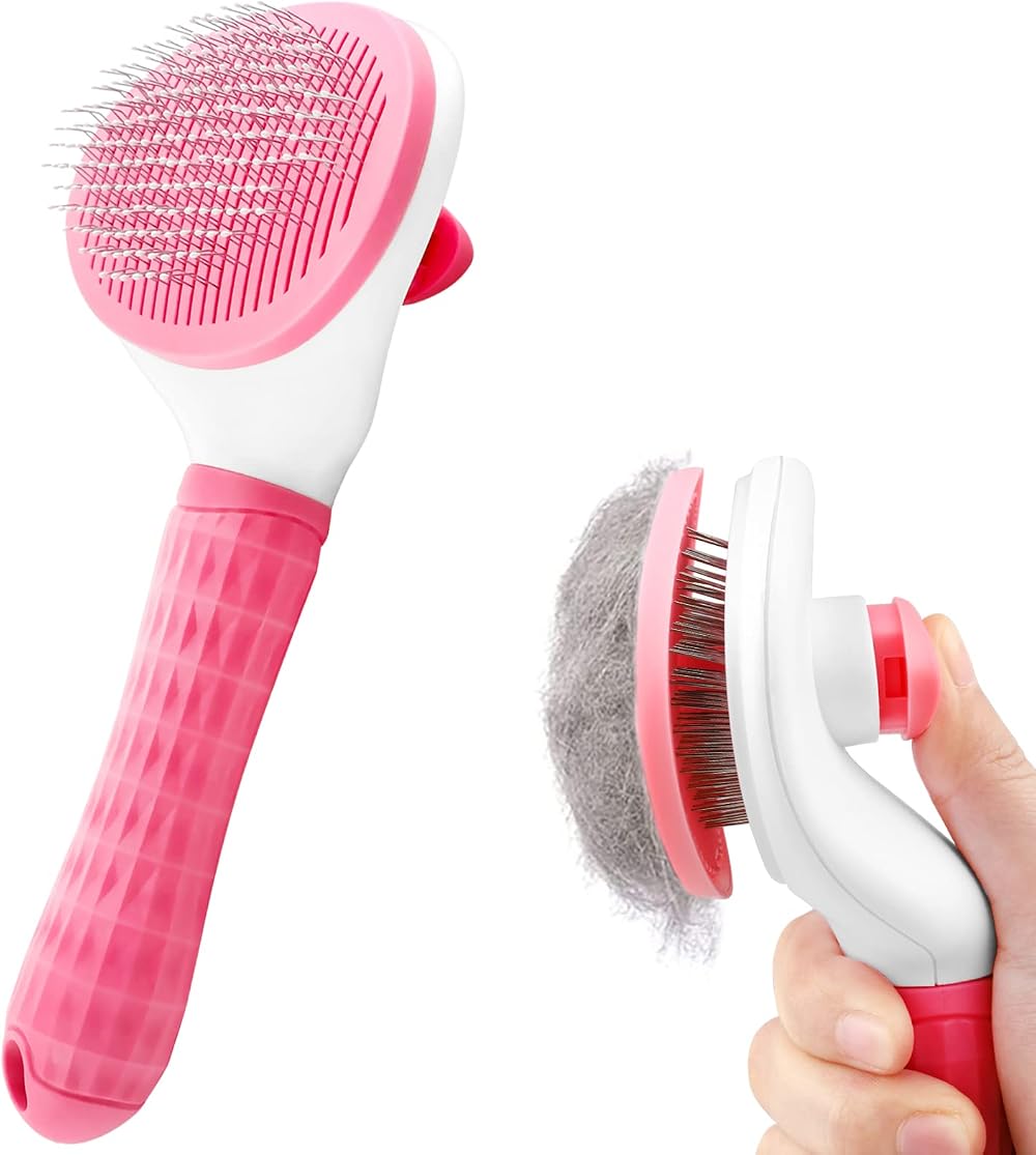 YETEE Cat Dog Brush Self-Cleaning Grooming Tool Pink
