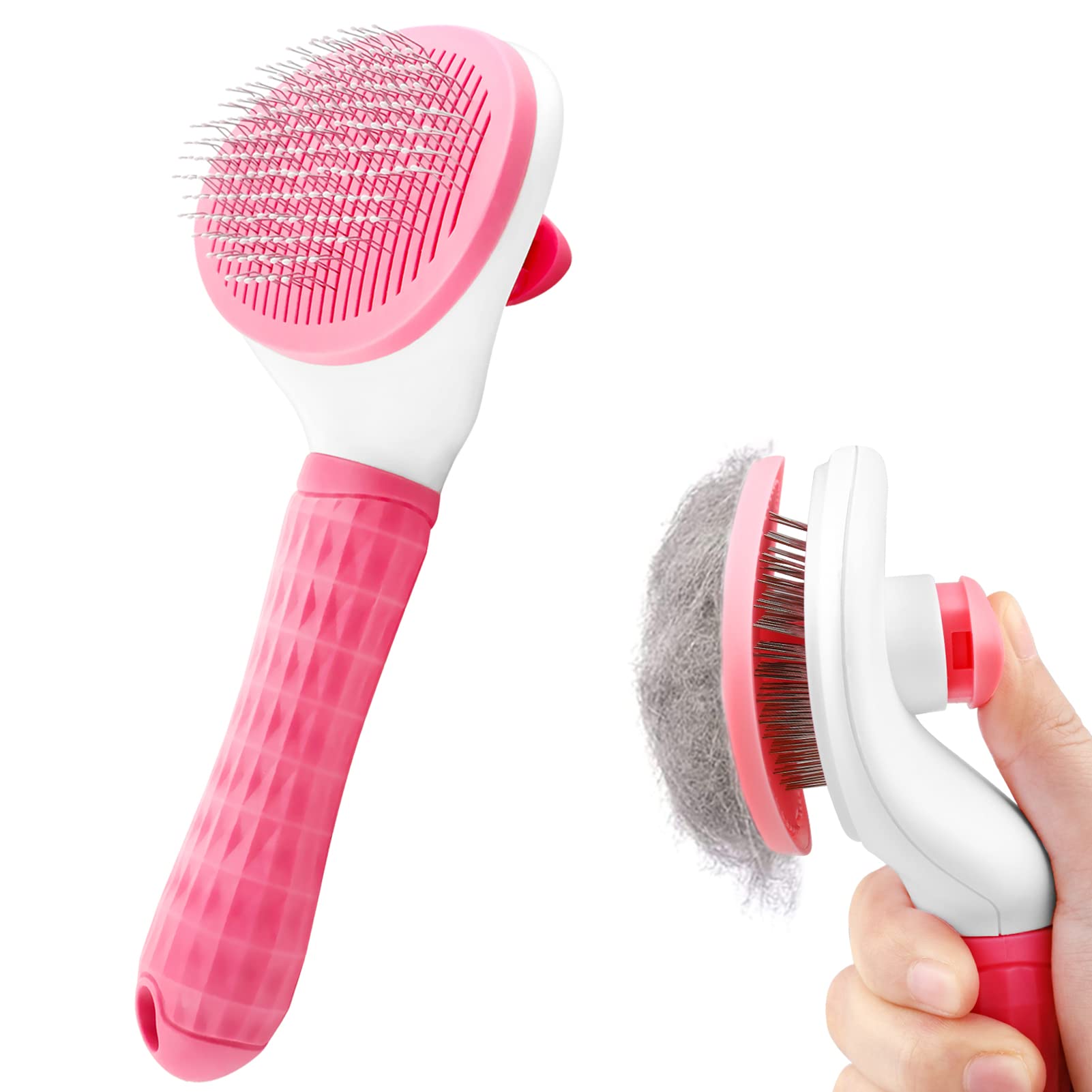 Cat Dog Brush, Pet Grooming Brush, Dog Shedding Tool, Cat Hair Remover for Short/Long Haired (Pink)