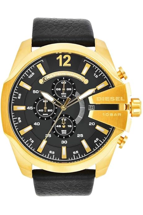 Amazon.com: Diesel Mega Chief Stainless Steel and Leather 
