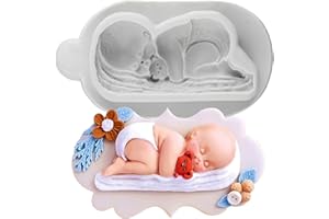 QDMOLDS Sleeping Baby Fondant Silicone Molds Newborn Sleeping Baby Mold for Sugar Cake Decorating Cupcake Topper Gum Paste Po