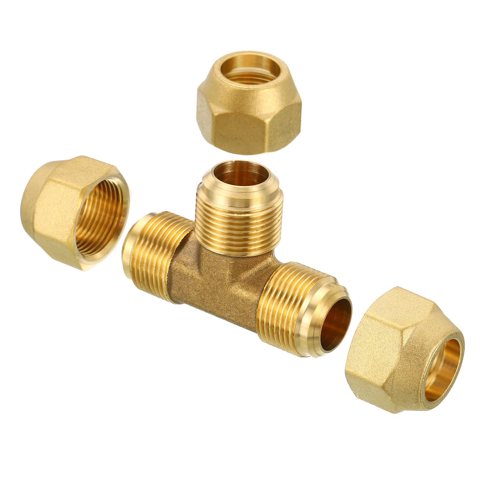 PATIKIL 3/4" x 3/4" x 3/4" Brass Pipe Fitting, Flare Tee Tube Fitting Pipe Adapter Connector with Nut for Air Conditioner Refrigeration Plumbing