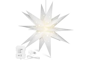 Qijieda 3D Moravian Star Tree Topper - 18 inch LED Christmas Star Light Outdoor Battery with Timer, Bethlehem Star Used to Decorate Christmas Trees, Balconies, Courtyards (White)