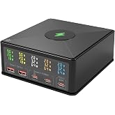 160W Desktop Charger Station with Wireless Charging Pad &amp; Per-Port Display | Powers Multiple Devices at Once: PD 3.0 65W USB-C for MacBook, QC 3.0 for Phones, 15W Qi for iPhone, Pixel, Samsung, iPad