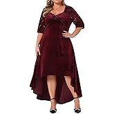 Agnes Orinda Plus Size Velvet Dresses for Women Sweetheart Neck Sequin Sleeve High Low Hem Party Maxi Formal Dresses