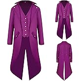 QPAXUCR Men's Steampunk Vintage Tailcoat Jacket Gothic Medieval Coat for Halloween Costume