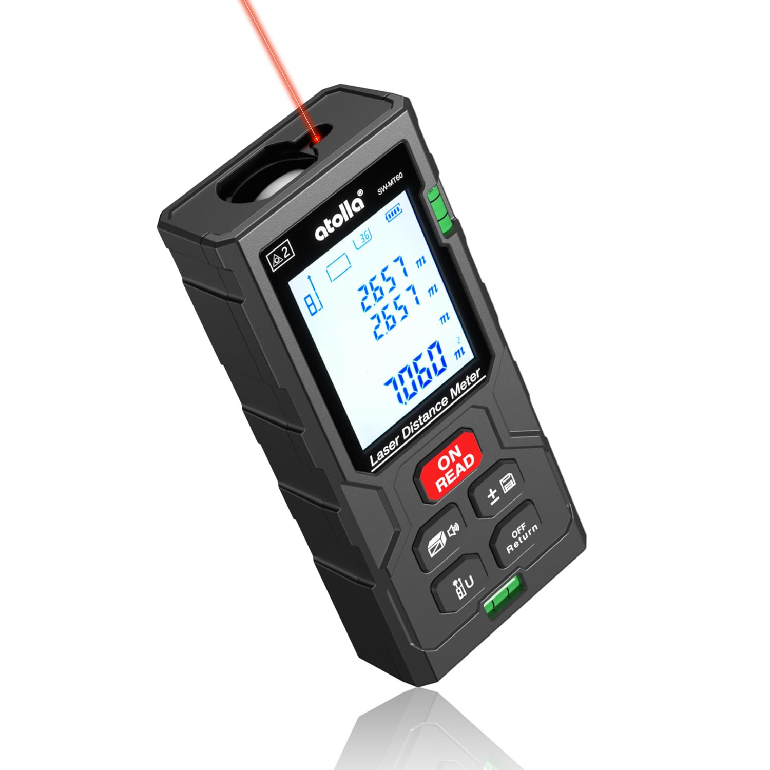 atolla Laser Measure 197ft, Laser Distance Meter up to 60m / ± 2mm Digital Measure Tool Range Finder with Bubble Level and Large LCD Backlit and Waterproof IP54