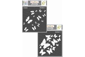 CrafTreat Layered Butterfly Stencils for Painting on Wood, Paper, Fabric, Floor, Wall and Tile - 2 Step Butterfly - 2 Pcs - Size: 6x6 Inches Each - Reusable DIY Art and Craft Stencils for Home Decor