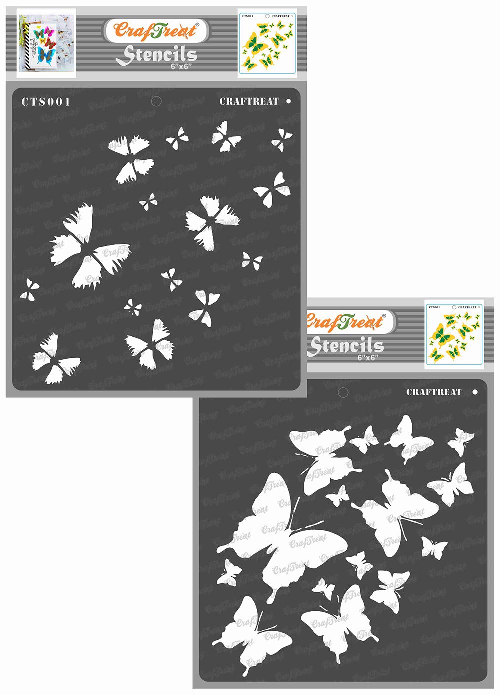 CrafTreat Reusable Layered Butterfly Stencils for Painting on Wood, Paper, Fabric, Floor, Wall and Tile - 2 Step Butterfly - 2 Pcs -6x6 Inch Each - DIY Art and Craft Stencils for Home Decor