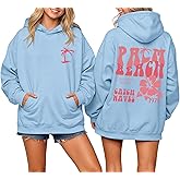 Cayxatiu Palm Tree Graphic Hoodie Hawaii Hibiscus Beach Print Hoodies for Women Y2k Cute Flower Preppy Pullover Sweatshirt
