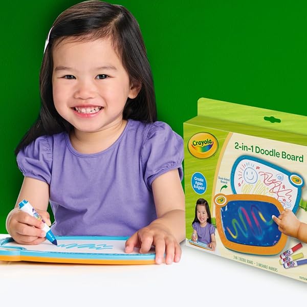 CRAYOLA 2-IN-1 DOODLE BOARD FOR TODDLERS, SQUISHY & ERASABLE DRAWING TABLET, EDUCATIONAL TODDLER TOY, TRAVEL ACTIVITY, SKETCHING PAD, GIFT FOR KIDS