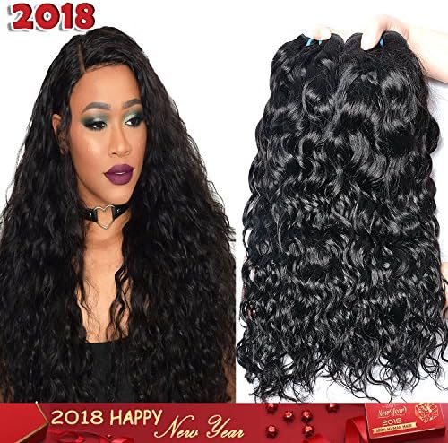Iwish 3 Bundles of Brazilian Hair Water Wave Wet and Wavy Human Hair Bundles Deals Dark Brown No shedding for Fashion Lady(12 14 16, natural black)