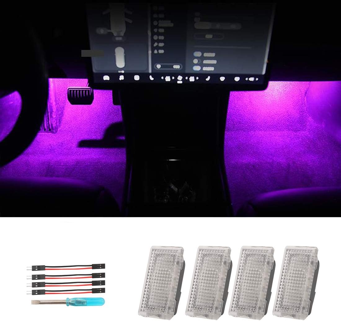 Interior LED Car Light Bulbs Kit,Upgrade Lighting Replacement Compatible Kit Glitter Lamp 4 Pcs for Tesla Model 3 Model Y Model X Model S (Purple)