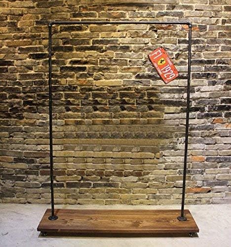 FODUE Industrial Pipe Clothing Rack Wood Garment Rack Pipeline Vintage Rolling Rack with wheels (H60'')