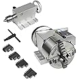 CNCTOPBAOS K12-100mm CNC Router Milling Machine Rotational Axis A 4th Axis Rotary Table 100mm 4 Jaw Chuck Dividing Head,MT2 65mm Tailstock Reducing Ratio 6:1 for CNC Engraving Machine