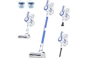 EICOBOT Cordless Vacuum Cleaner, 23Kpa Powerful Suction Lightweight Stick Vacuum Cleaner with Detachable Battery Up to 35 Mins Runtime,6 in 1 Handheld Vacuum for Hard Floor Carpet Pet Hair CanalBlue