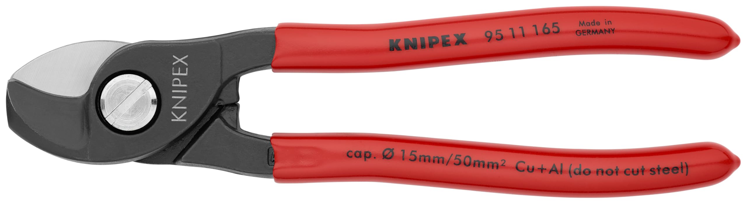 KNIPEX Cable Shears, 6-1/2 in L, 1/0 AWG, Red