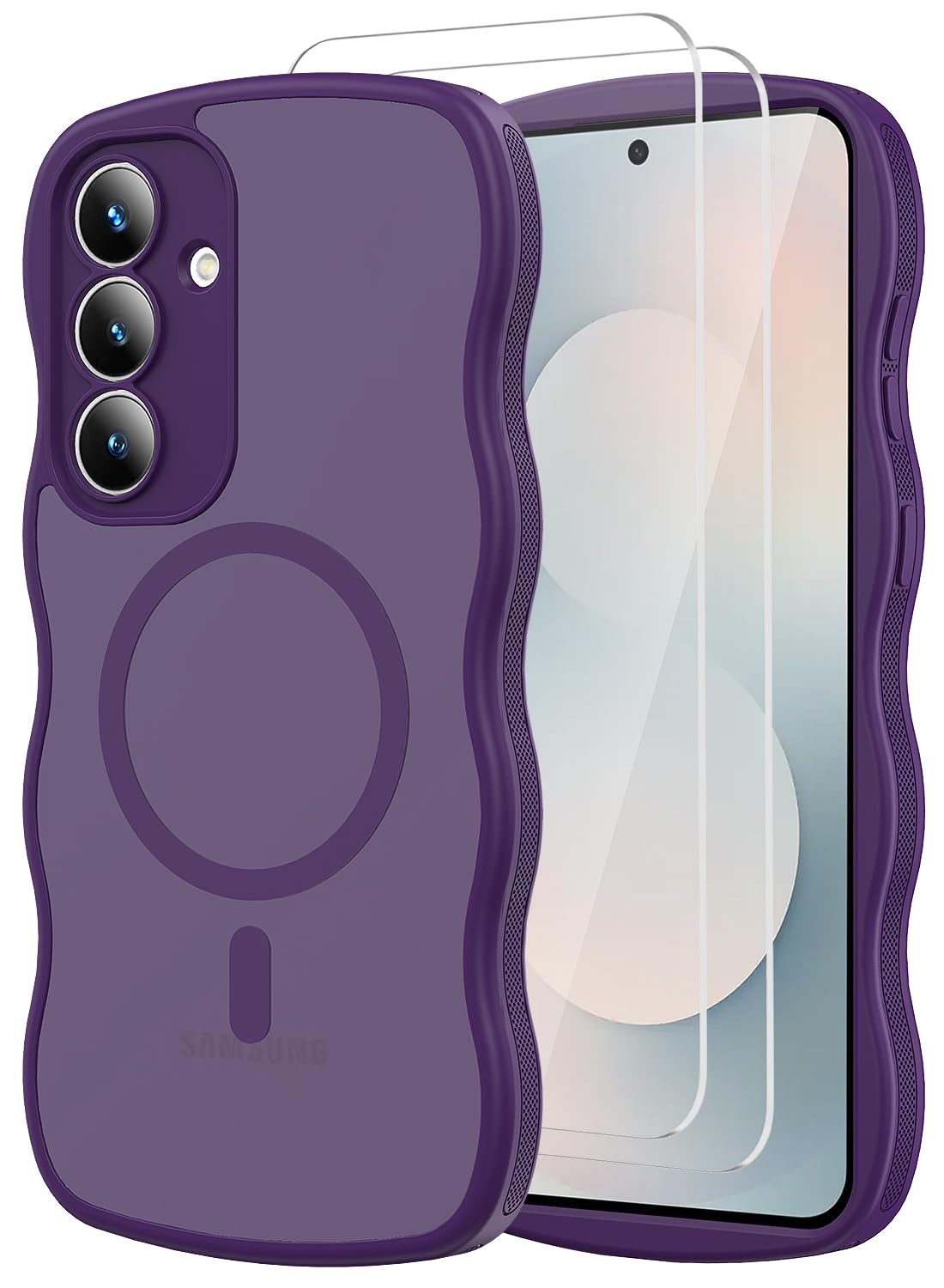 Mangix for Samsung Galaxy S25 FE Case,Full Camera Protection Wave Soft-Touch Skin Frame Translucent with Screen Protector, Military-Grade Matte Funda para S25FE S 25 FE (Purple)