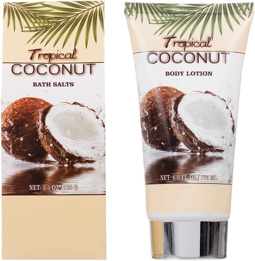 8 Piece Deluxe Tropical Coconut Body & Bath Gift Set Includes all Bathing Essentials Complete