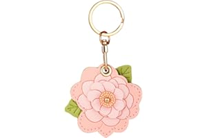 Camellia Leather Keychain Holder Compatible with AirTag, Cute GPS Tracker Case Protective Cover for Keys Handbag Backpack Lug