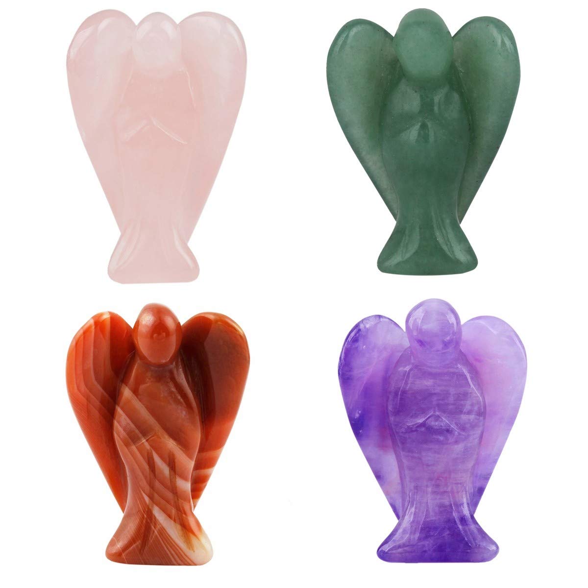 mookaitedecor 1.5 Inch Pack of 4 Crystal Guardian Angel Gemstone Carved Figurine Statue Home Ornament, Healing Crystal Gift, Love Peace Lucky Charm Stone Angel for Reiki Chakra Decoration