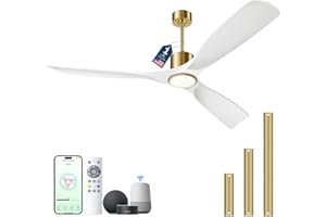 BOOSANT Ceiling Fans with Lights, Ceiling Fans with Lights and Remote Control, 52 inch Modern Smart White and Gold Ceiling Fan, Outdoor Ceiling Fans for Patios 3 Blade Bedroom Farmhouse（White）