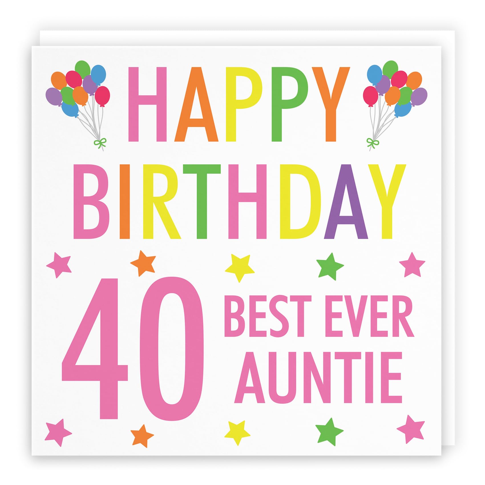 Hunts England - Large Auntie 40th Birthday Card - Happy Birthday - Best Ever Auntie - Colourful Collection - Large - 210 x 210 mm - Age 40