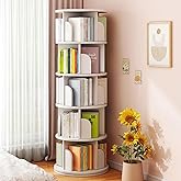 GOOFCXO 5 Tier Rotating Bookshelf, 360° Revolving Bookcase, Floor-Standing Stackable Rotating Display with Baffle for Home Of
